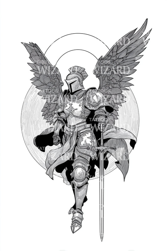 Archangel Warrior Tattoo Illustration