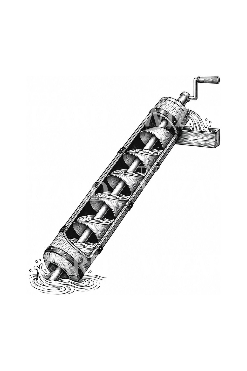 Design de tatouage de la vis d'Archimède à spirale d'eau