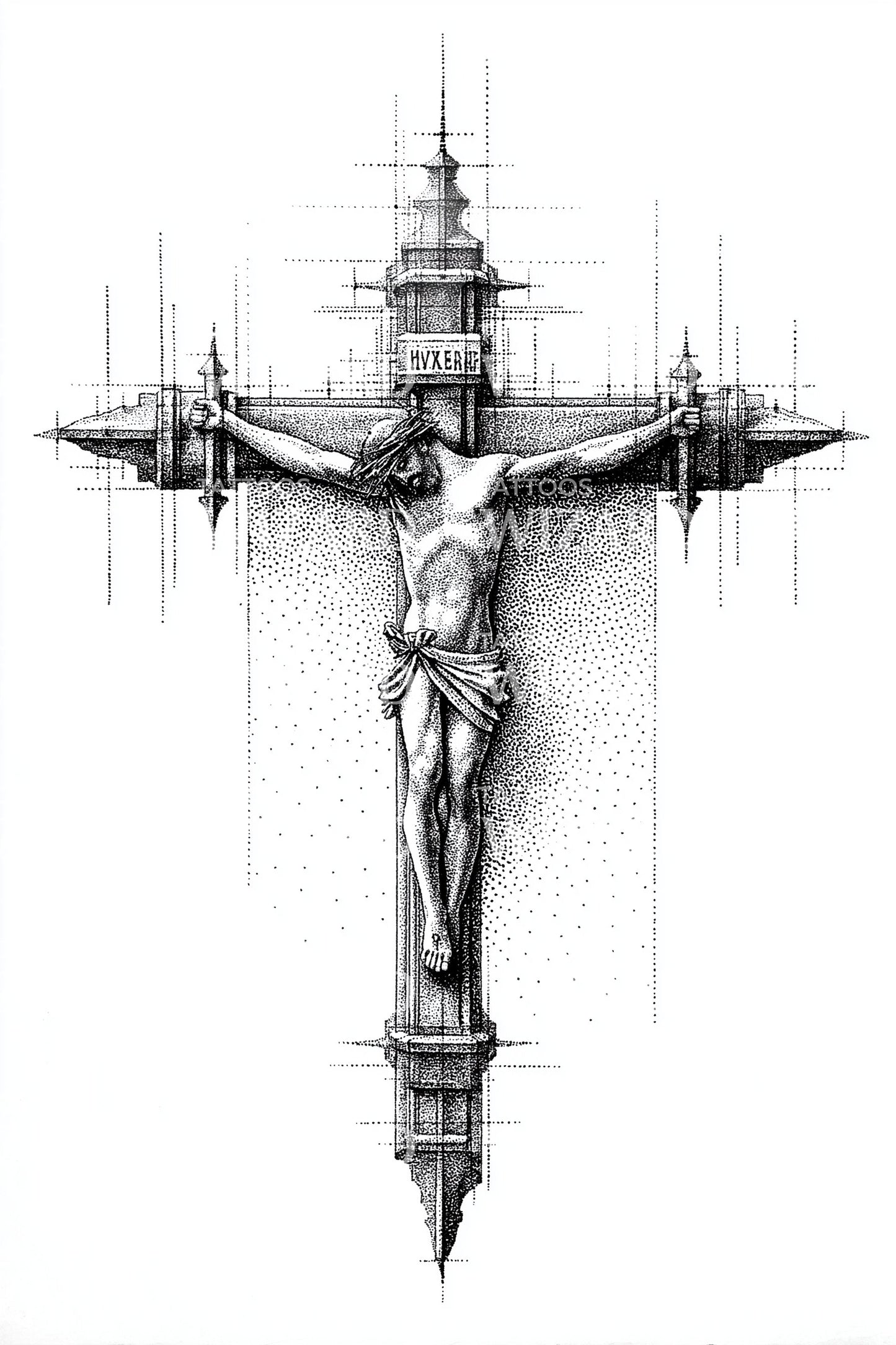 Architectural Crucifix Tattoo Design