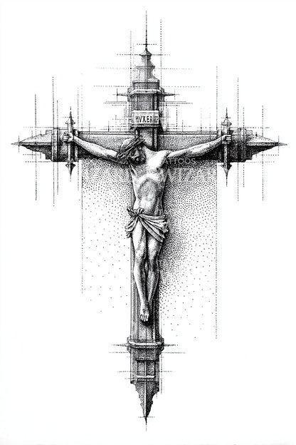 Desenho de Tatuagem de Crucifixo Arquitetónico