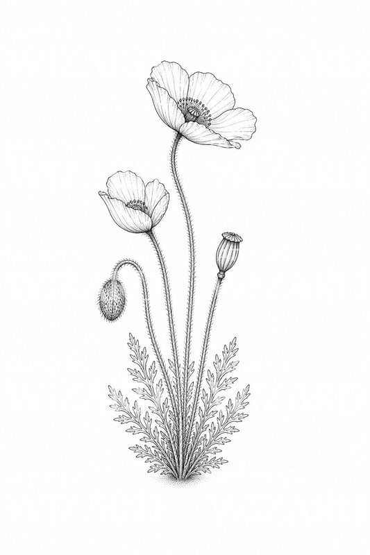 Design per tatuaggio di papavero artico, fiore selvatico della tundra