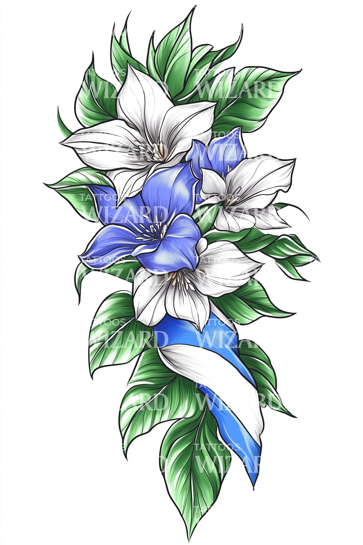 Argentina Ribbon Flowers Tattoo Design