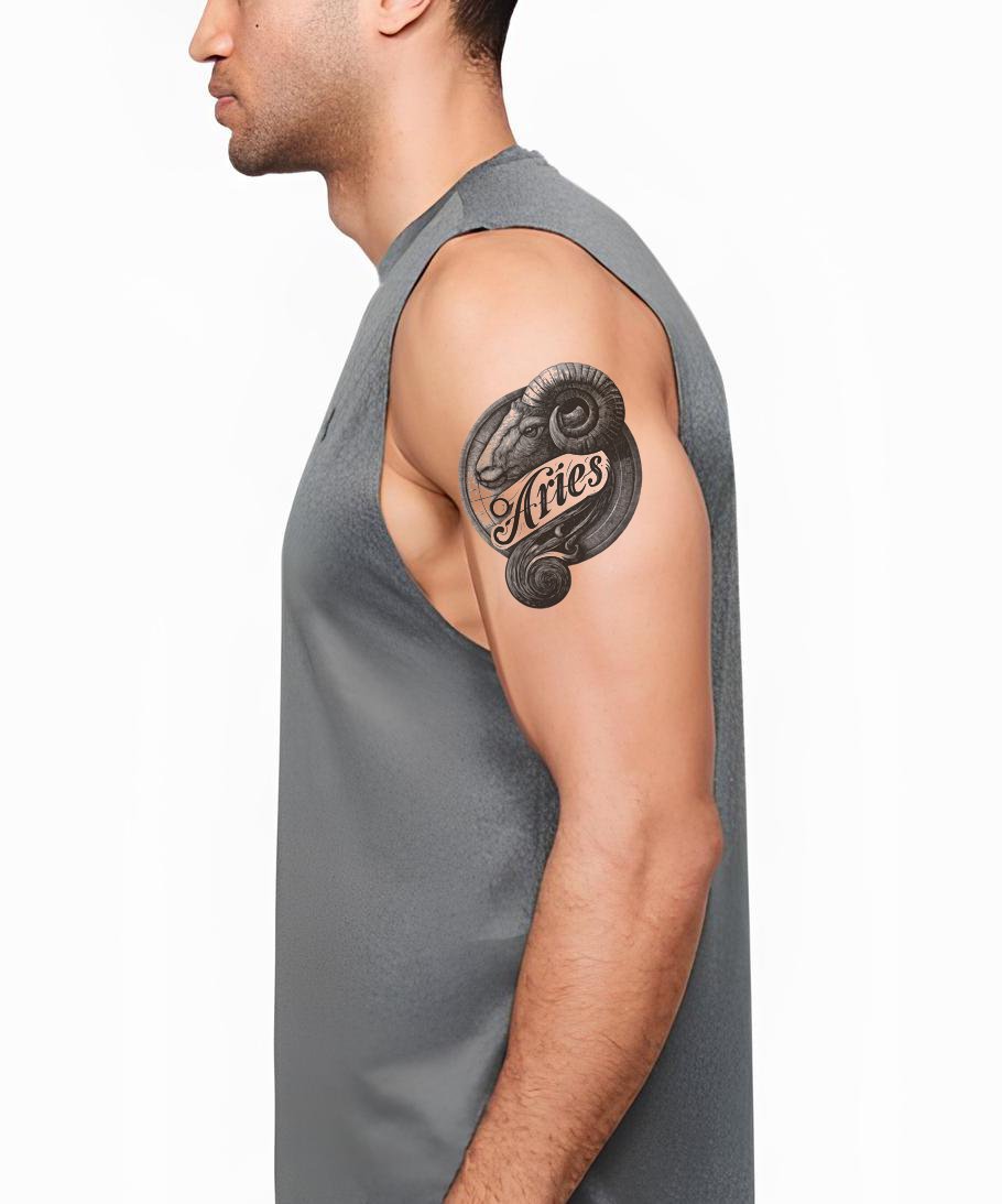 Aries Script Emblem Tattoo Illustration