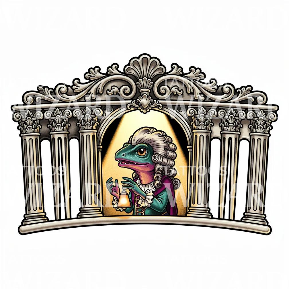 Aristocrat Gecko Lantern Tattoo Design