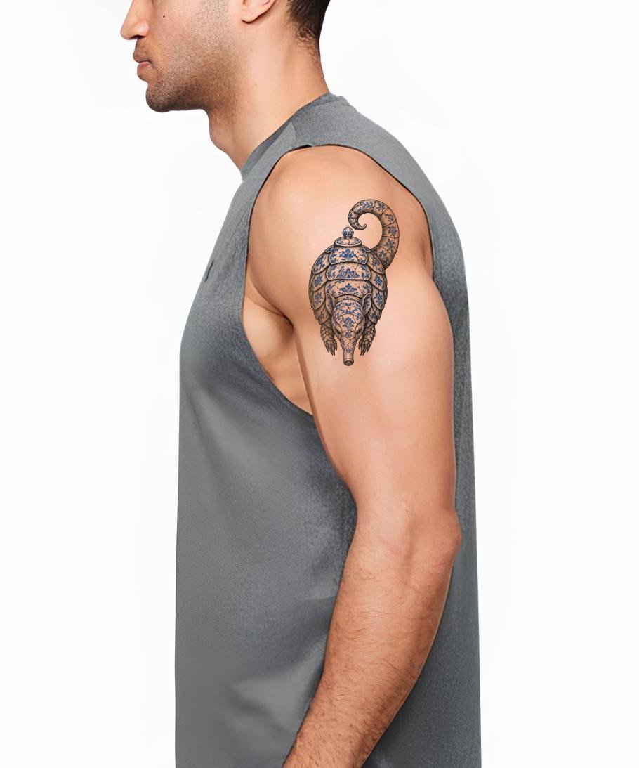 Blue Porcelain Armadillo Tattoo Design