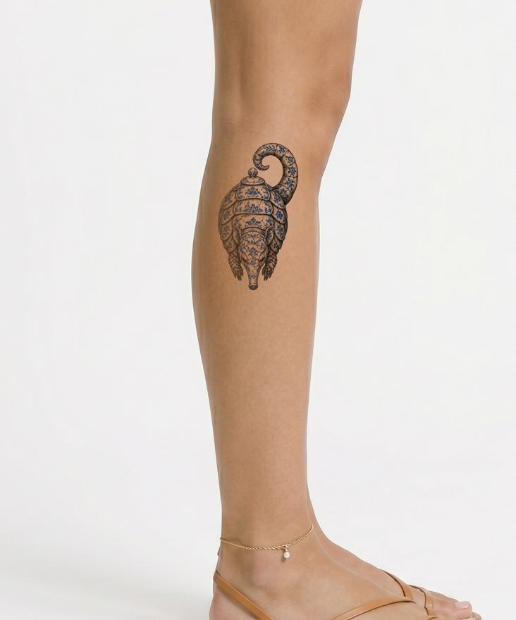Blue Porcelain Armadillo Tattoo Design