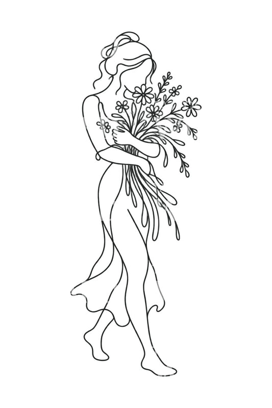 Idée de tatouage en ligne unique avec une brassée de fleurs sauvages