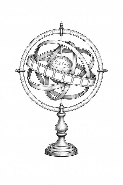 Armillary Sphere Engraving Tattoo Design