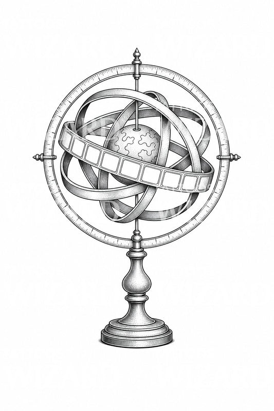 Diseño de tatuaje de esfera armilar grabada