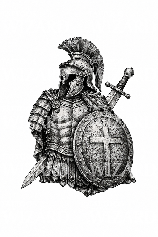 Armor of God Christian Warrior Dotwork Tattoo