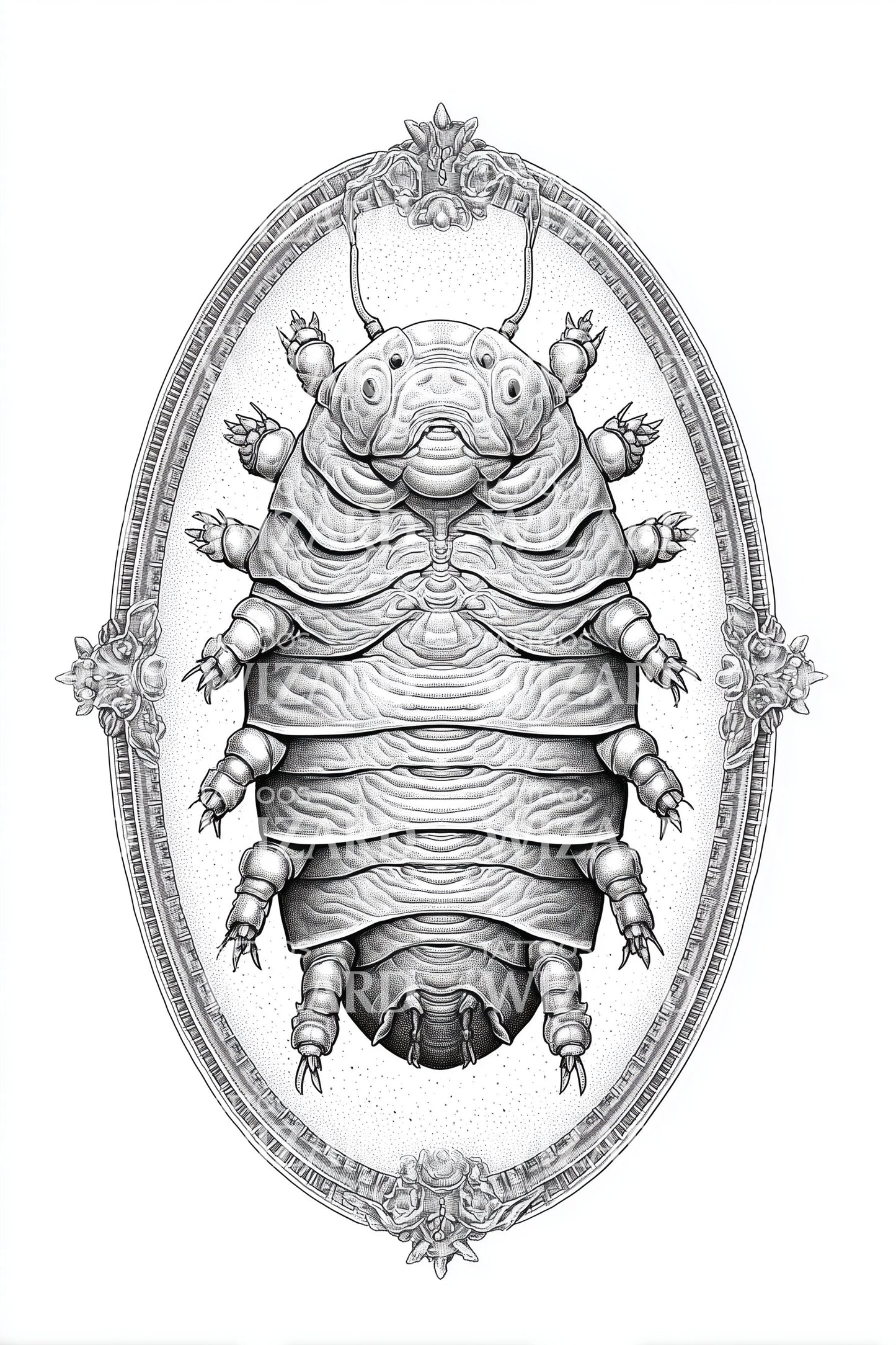 Armored Isopod Oval Tattoo Design