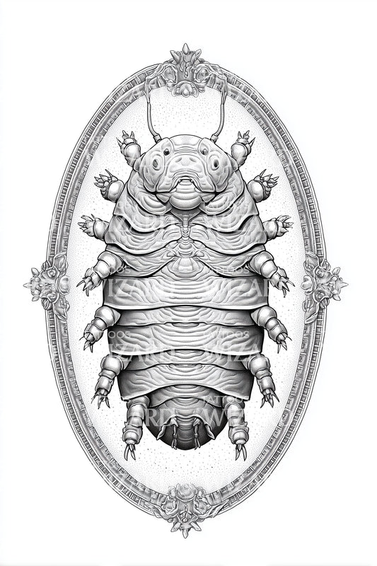 Armored Isopod Oval Tattoo Design