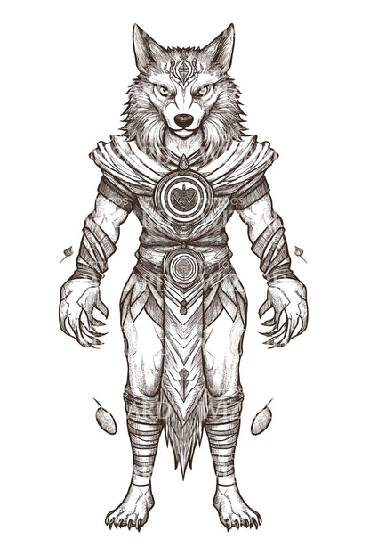 Armored Wolf Warrior Tattoo Illustration