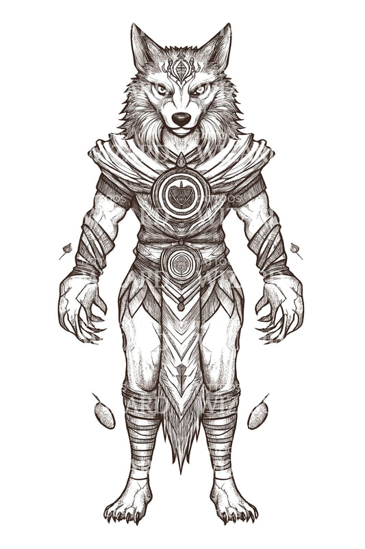 Armored Wolf Warrior Tattoo Illustration
