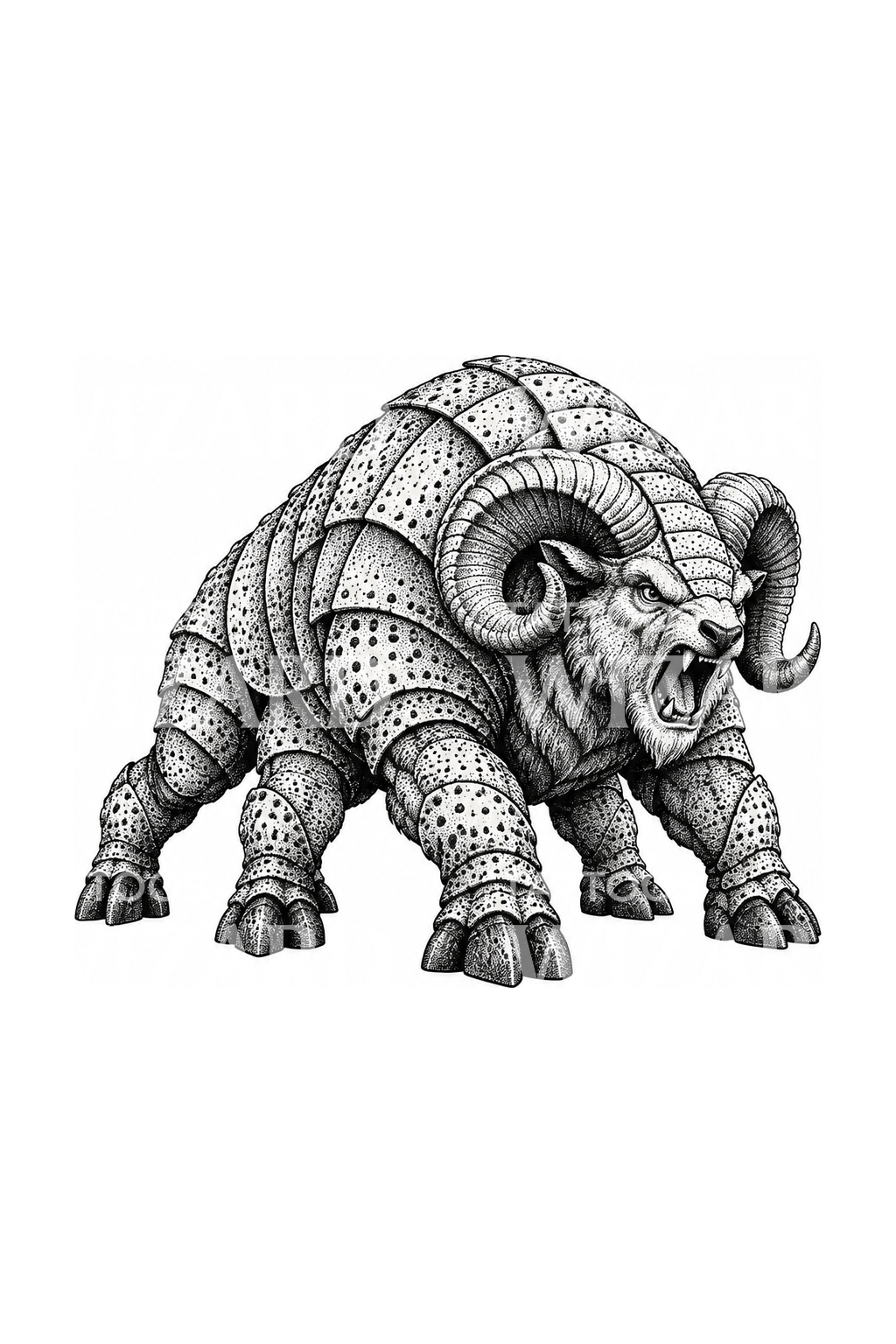 Tečkované tetování obrněného beraního kaiju