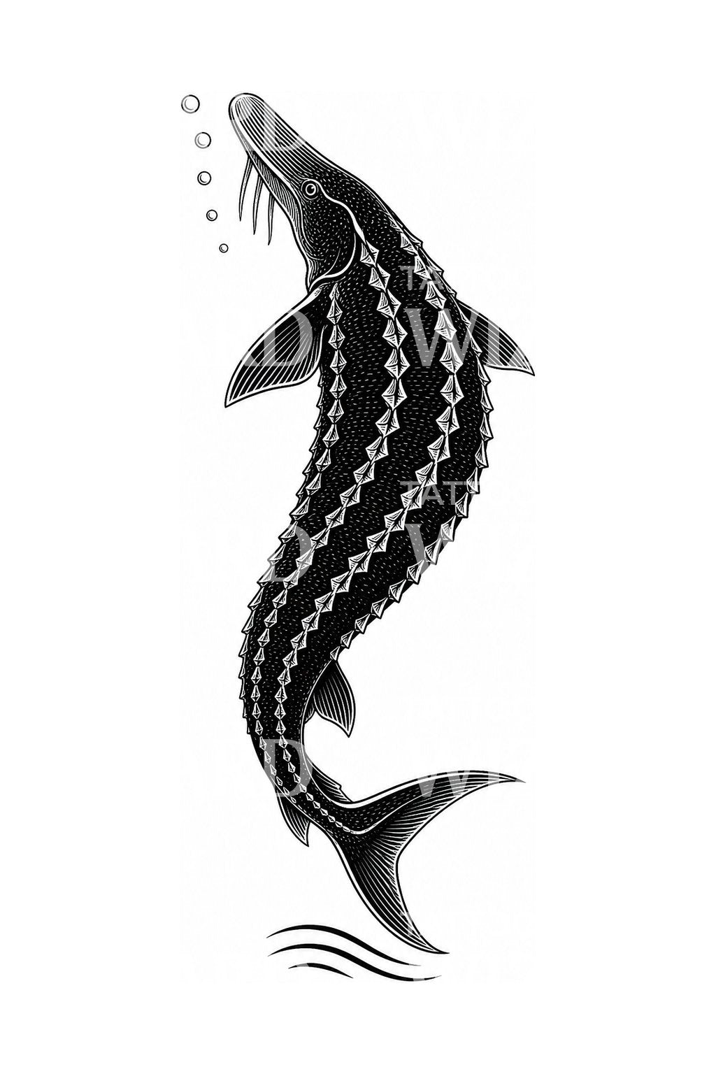 Design de tatouage d'esturgeon cuirassé ascendant