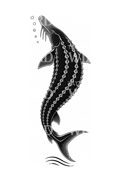 Design de tatouage d'esturgeon cuirassé ascendant
