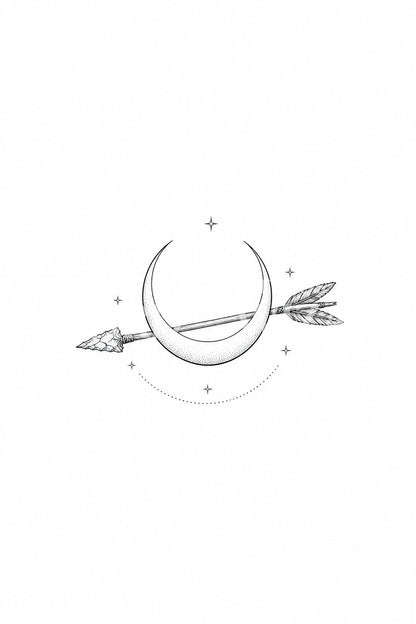 Arrow Through Crescent Moon Tattoo Idea