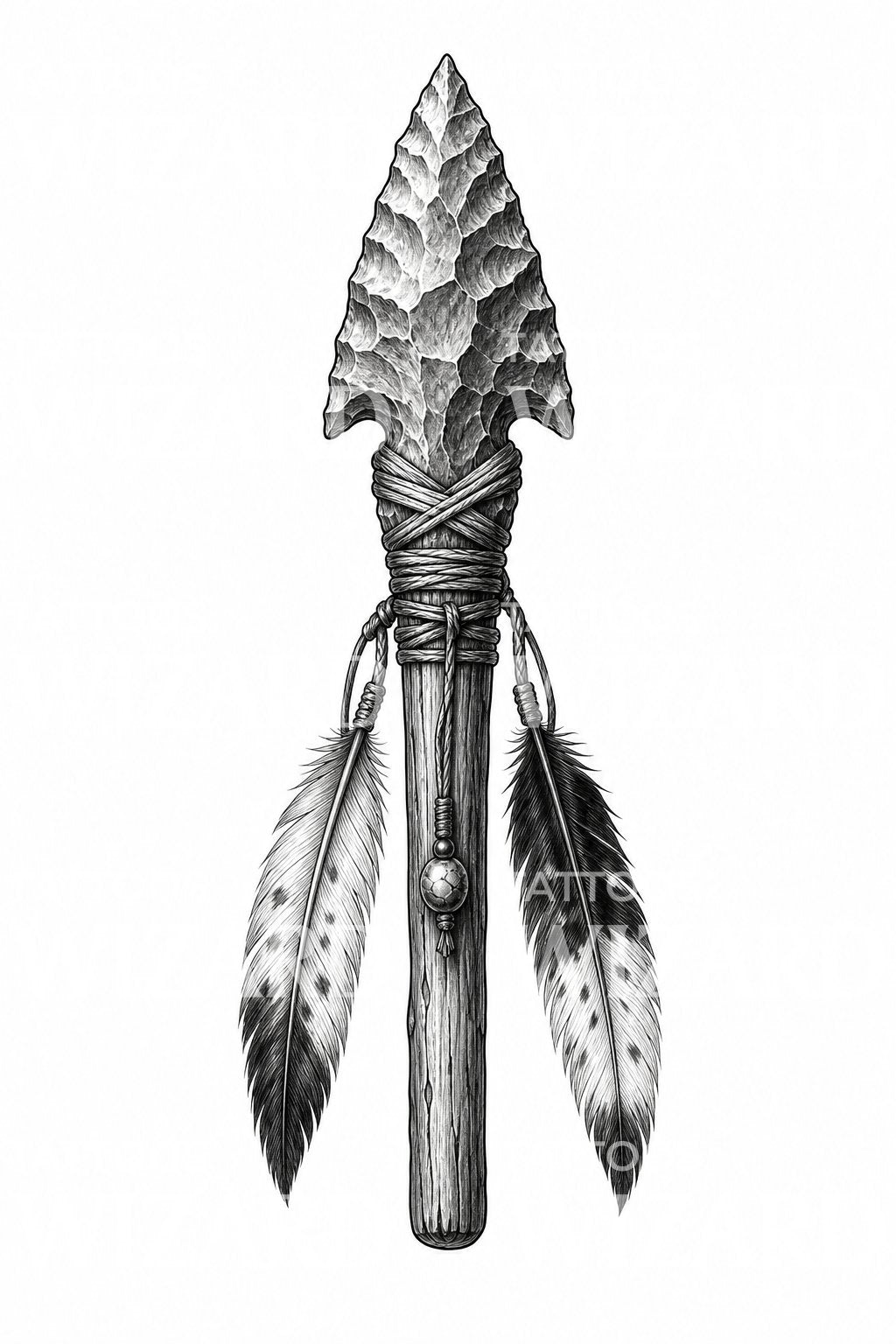 Diseño de tatuaje de punta de flecha y plumas