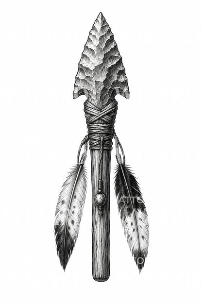 Diseño de tatuaje de punta de flecha y plumas