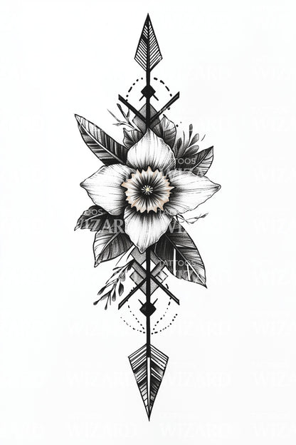 Design de Tatuagem Fusão Flor de Ponta de Flecha