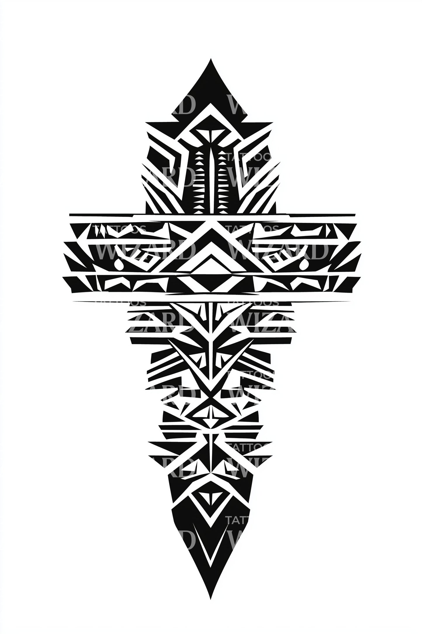 Arrowhead Tribal Cross Tattoo Idea
