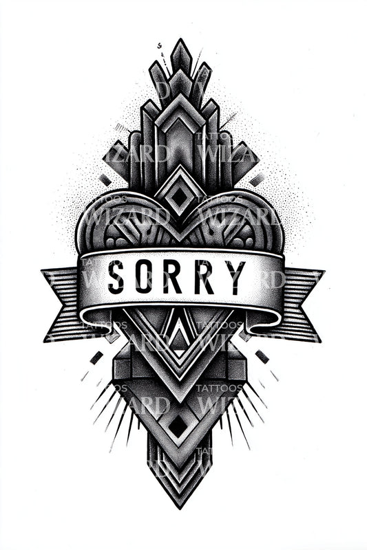 Art Deco Sorry Heart Tattoo Design