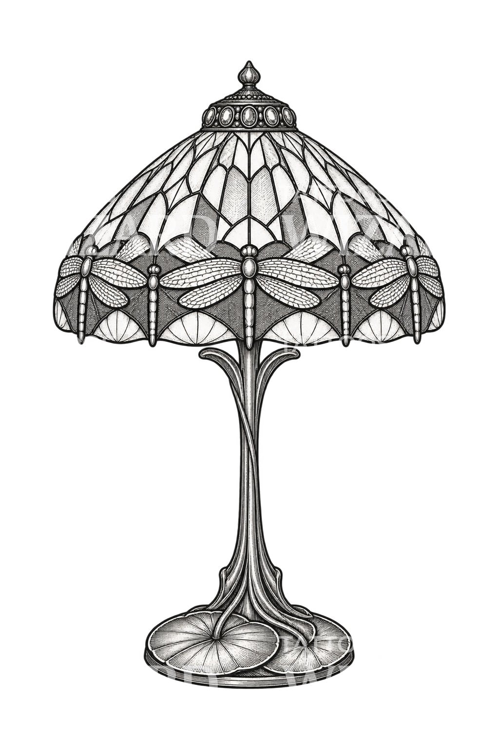 Art Nouveau Yusufçuklu Cam Lamba Dövme İllüstrasyonu