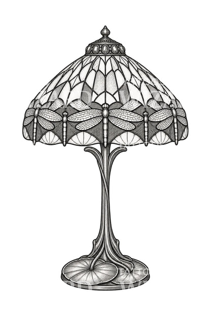 Art Nouveau Yusufçuklu Cam Lamba Dövme İllüstrasyonu