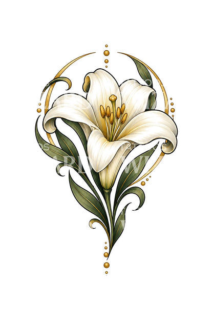 Szecessziós Madonna-liliom tetoválás