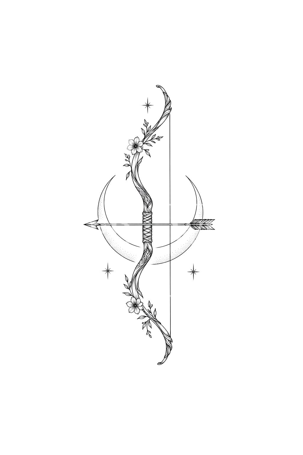 Diseño de tatuaje del arco de Artemisa y luna creciente