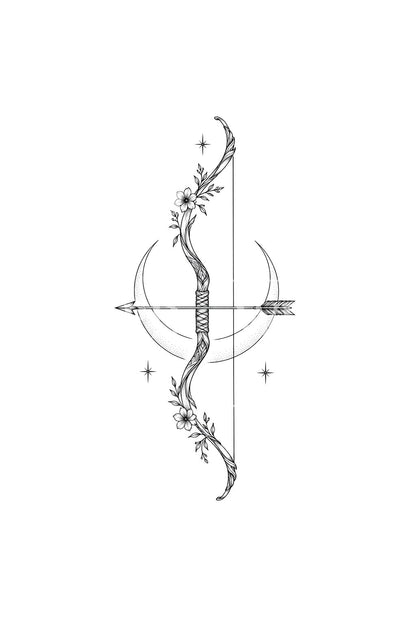 Diseño de tatuaje del arco de Artemisa y luna creciente