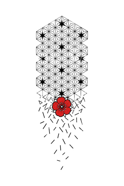 Upplöst geometrisk Asanoha-rutmönstrad tatueringsdesign