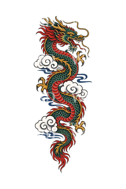 Ascending Cloud Dragon Japanese Tattoo Design
