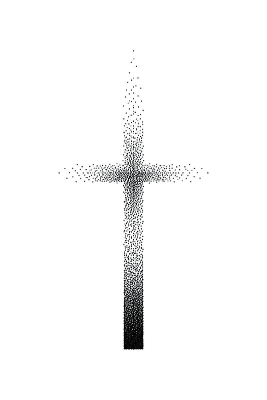 Design di tatuaggio con croce ascendente sfumata a puntini