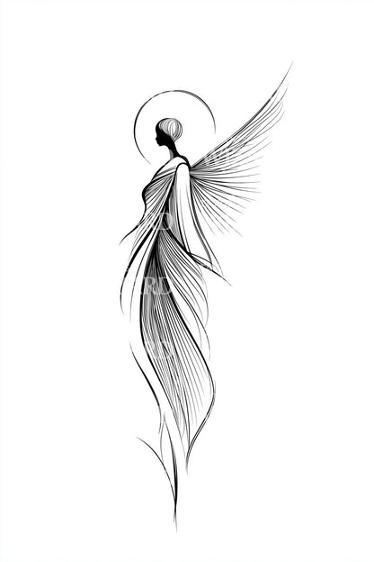 Ascending Feather Angel Tattoo Design