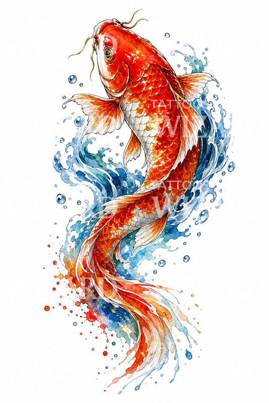 Ascending Koi Watercolor Tattoo Idea