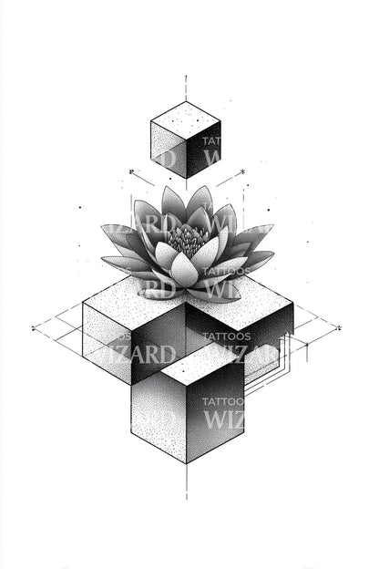 上升莲花方块纹身插图