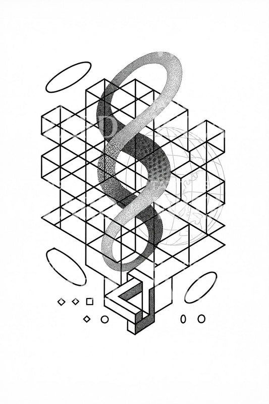 Ascending Serpent Blocks Tattoo Illustration