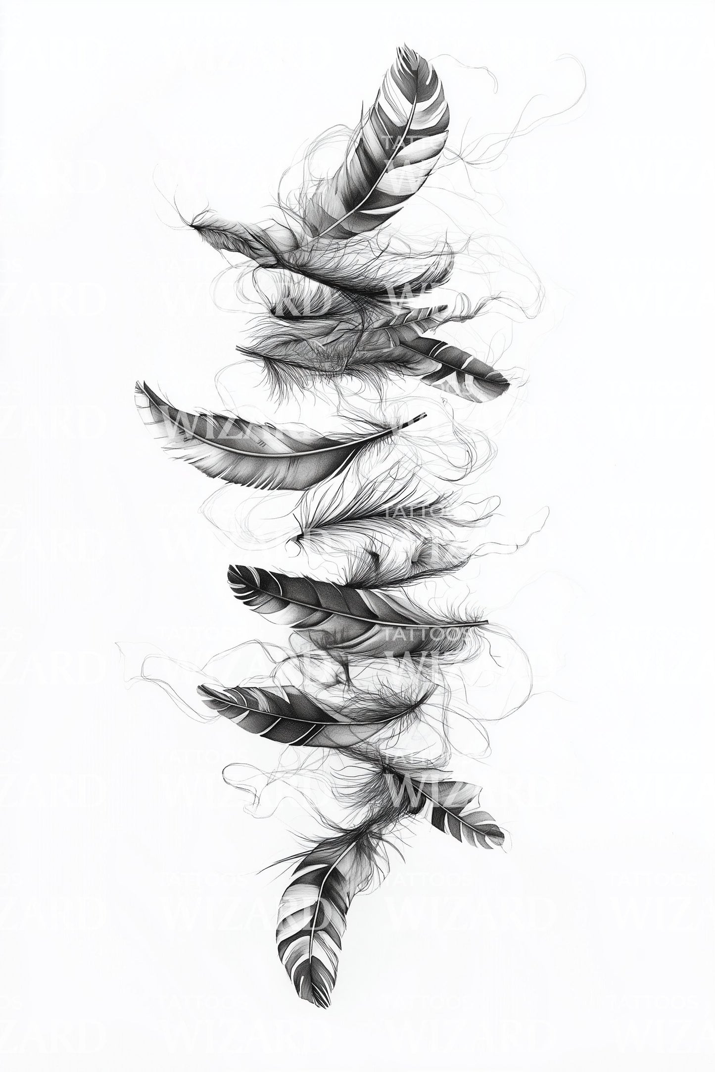 Ascending Spiral Feather Column Tattoo Design