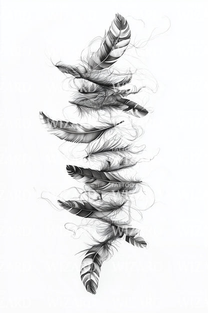 Ascending Spiral Feather Column Tattoo Design