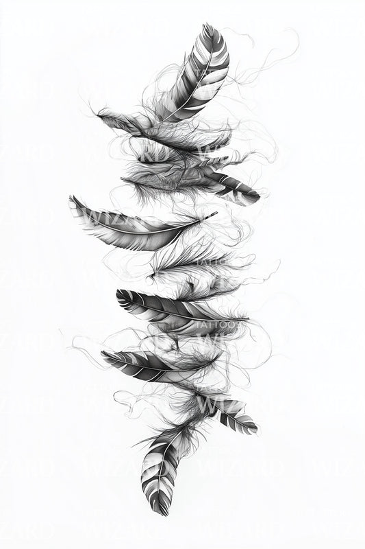Ascending Spiral Feather Column Tattoo Design