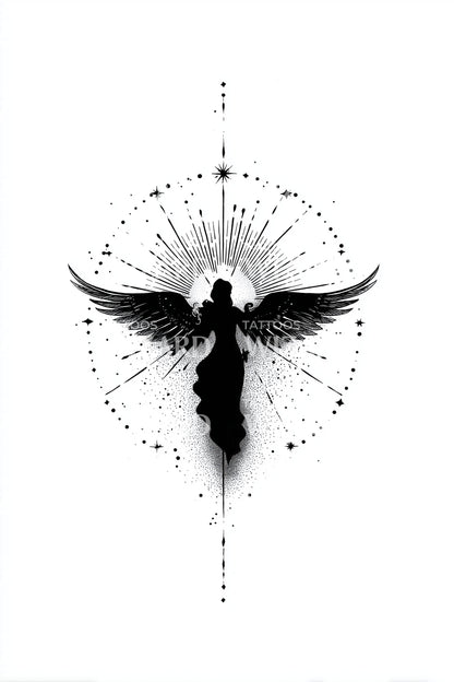 Aufsteigende geflügelte Wächter Tattoo Illustration