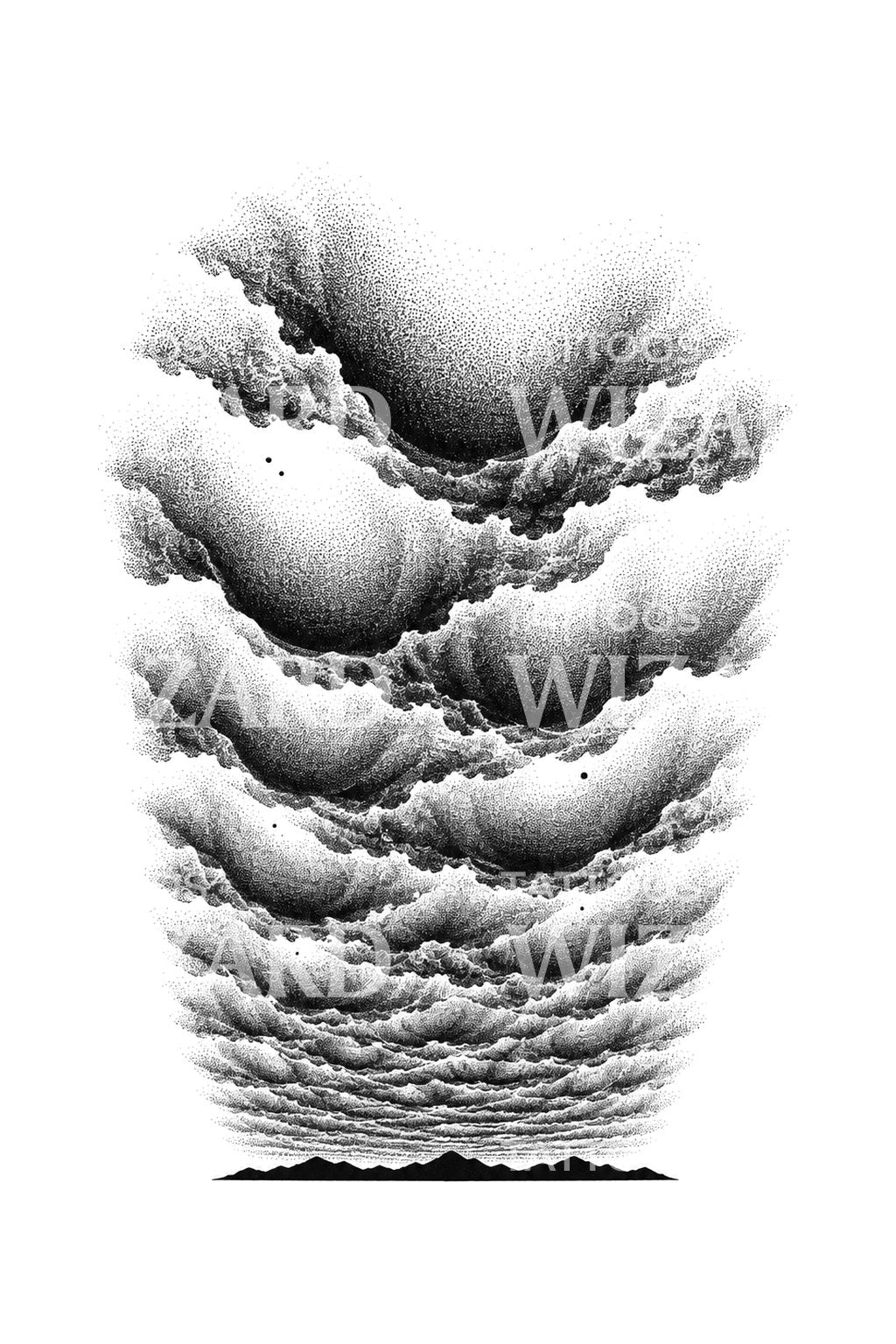 Tatuering med ett rullande asperitas-molnhav