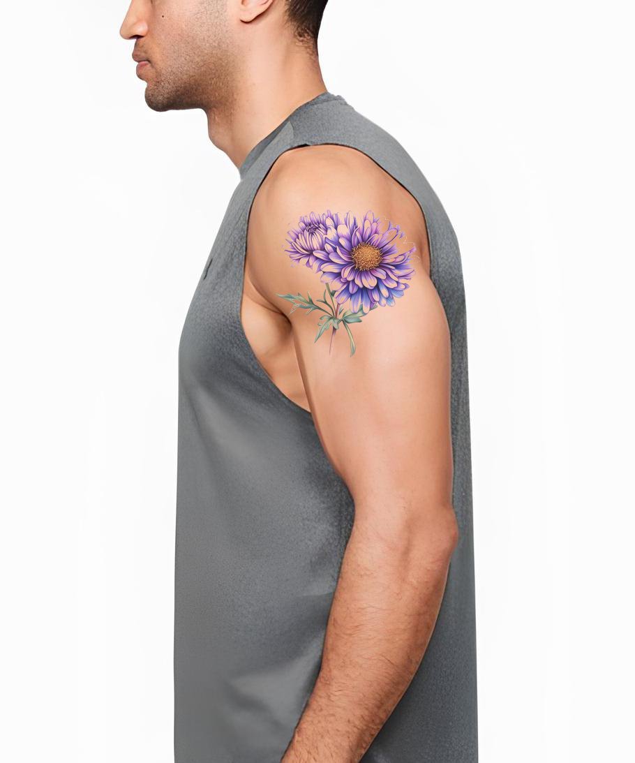 Design de Tatuagem de Flores Aster Gêmeas