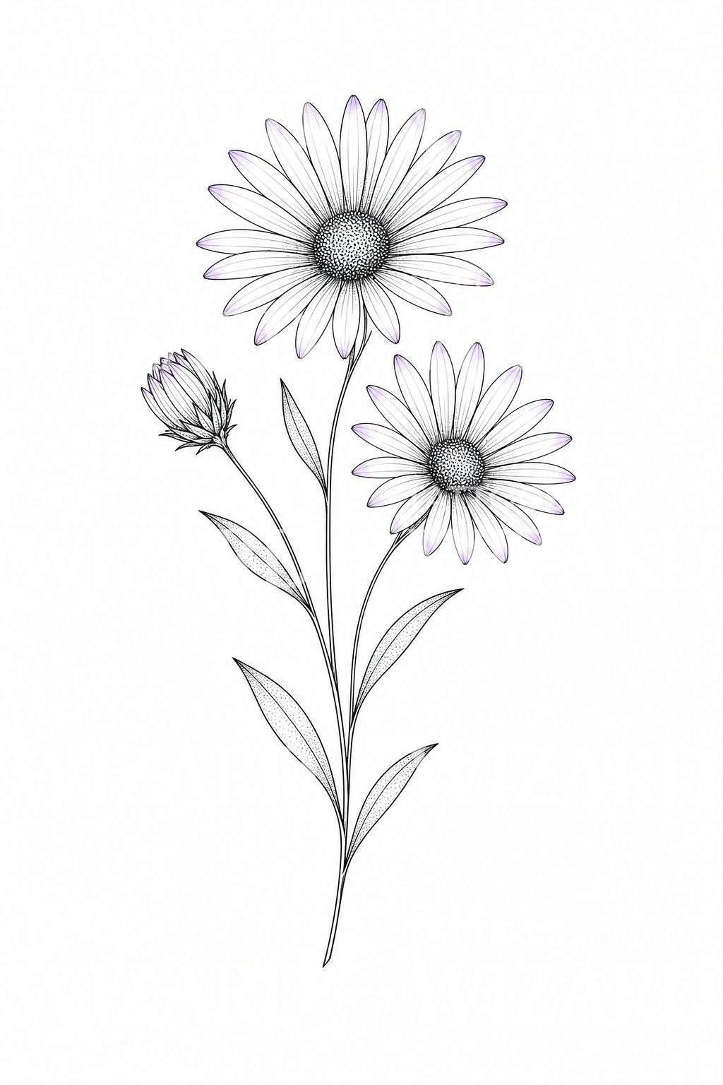 Diseño de tatuaje fine line de rama de aster