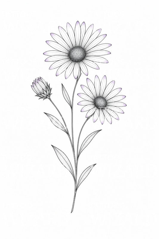 Diseño de tatuaje fine line de rama de aster