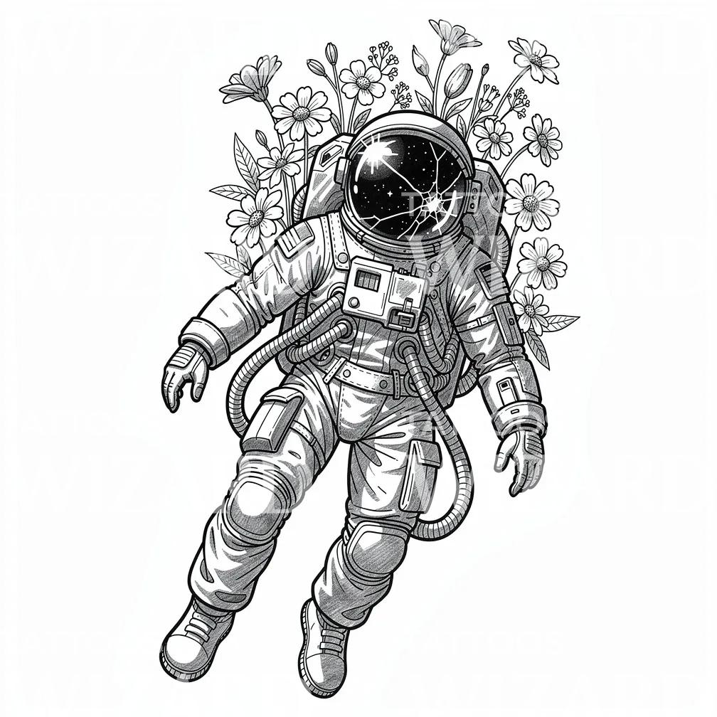 Tattoo-ontwerp bloeiende astronaut