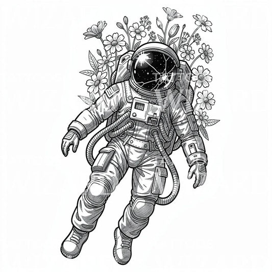 Blomstrende astronaut tatoveringsdesign