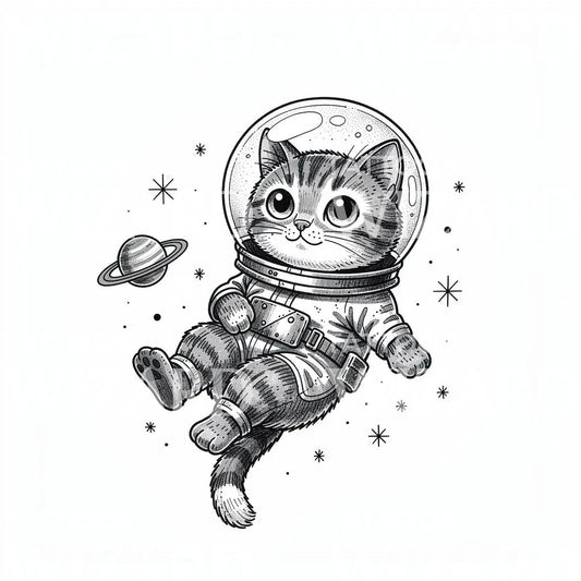 Тату дизайн «Кот-космонавт»